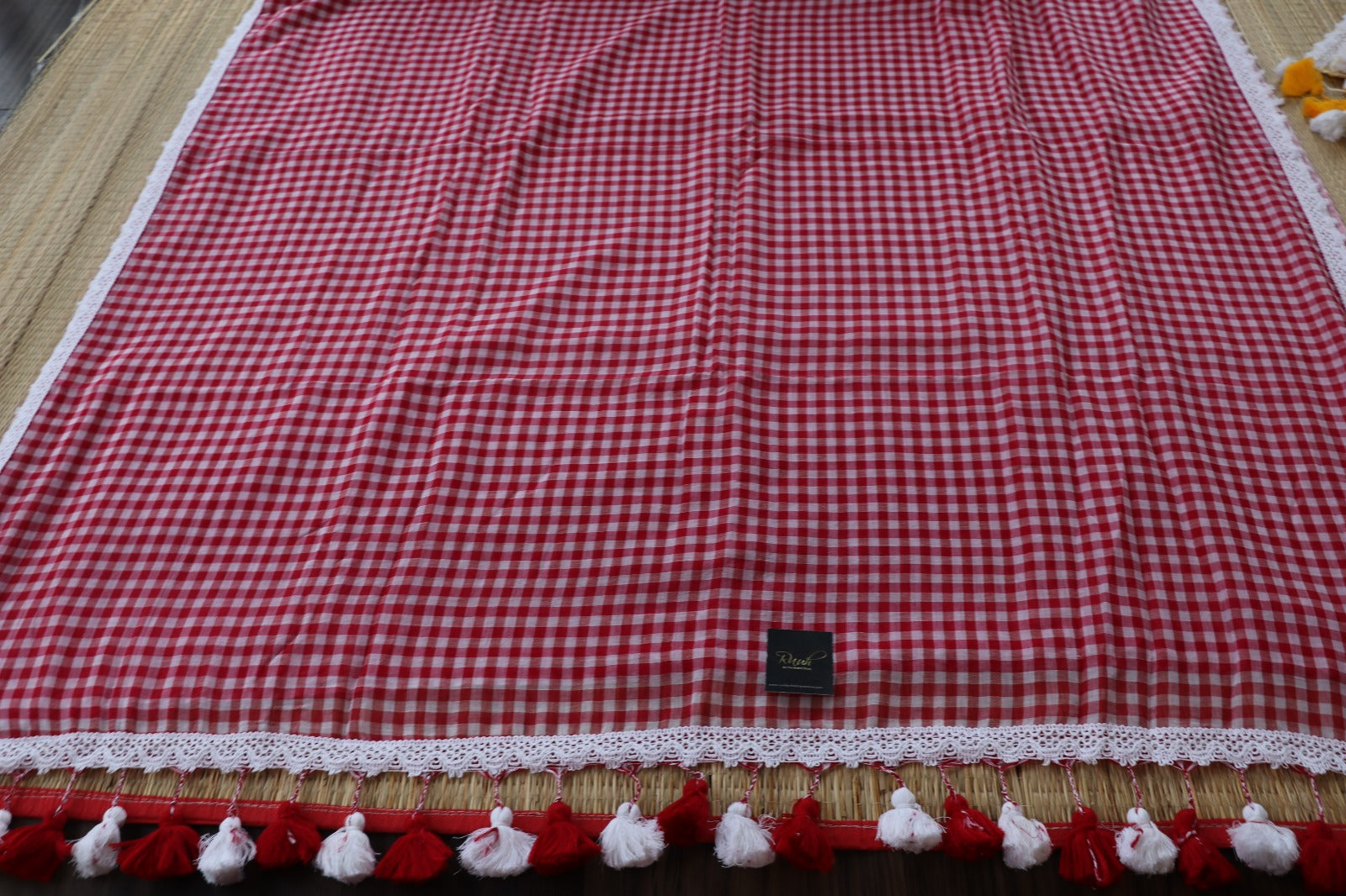 MUL COTTON CHECKS WITH LACE - RED