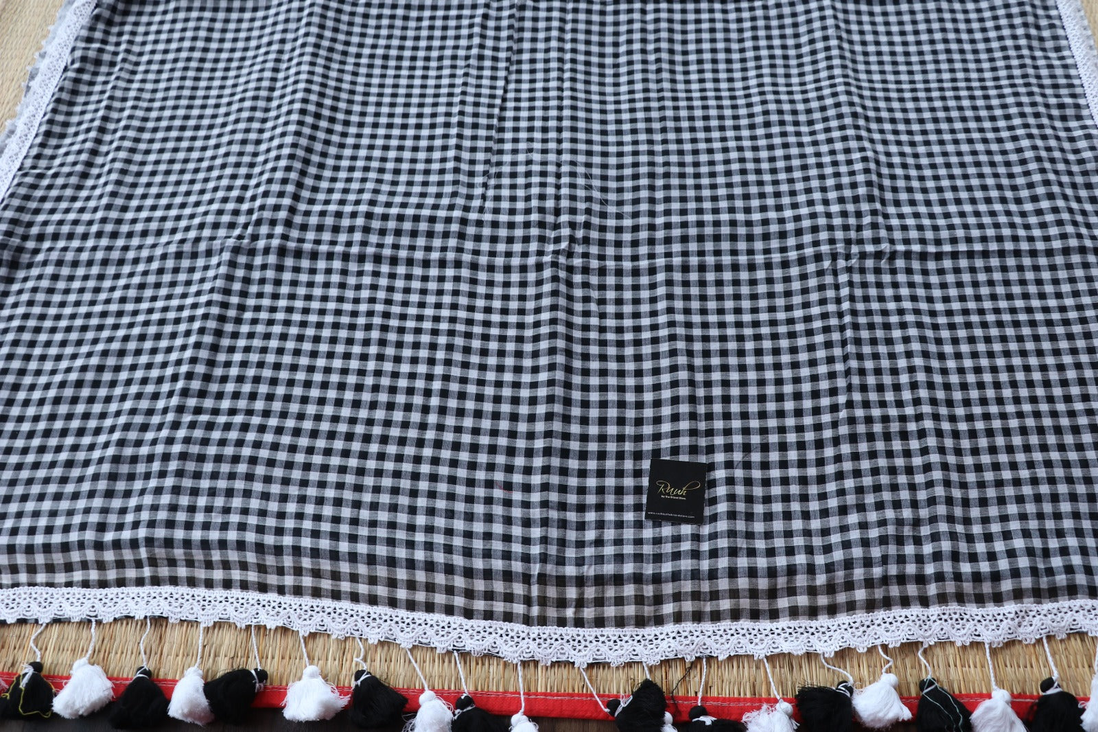 MUL COTTON CHECKS WITH LACE - BLACK