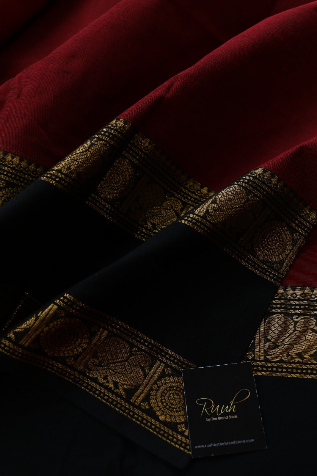 KANCHI COTTON MAROON BLACK SAREE