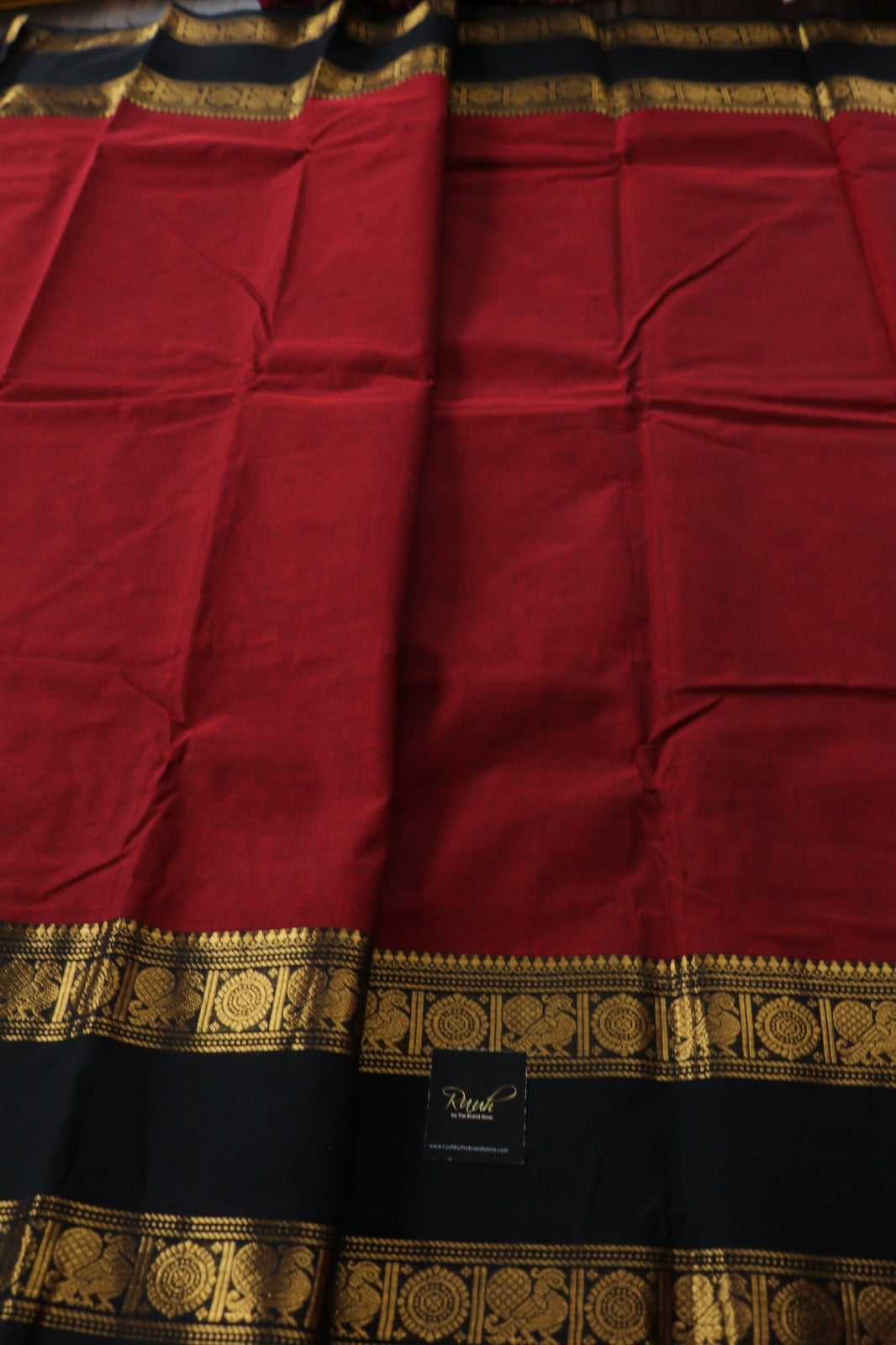 KANCHI COTTON MAROON BLACK SAREE
