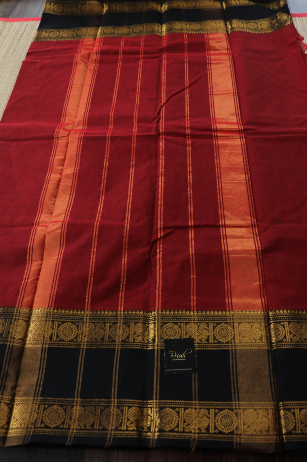 KANCHI COTTON MAROON BLACK SAREE