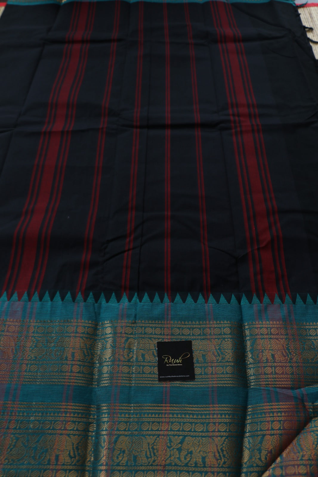 KANCHI COTTON BLACK WITH BLUE BORDER