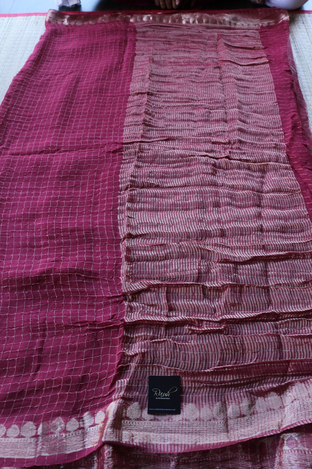 DEEP ROSE PINK CHECK SAREE- TBS26VC1
