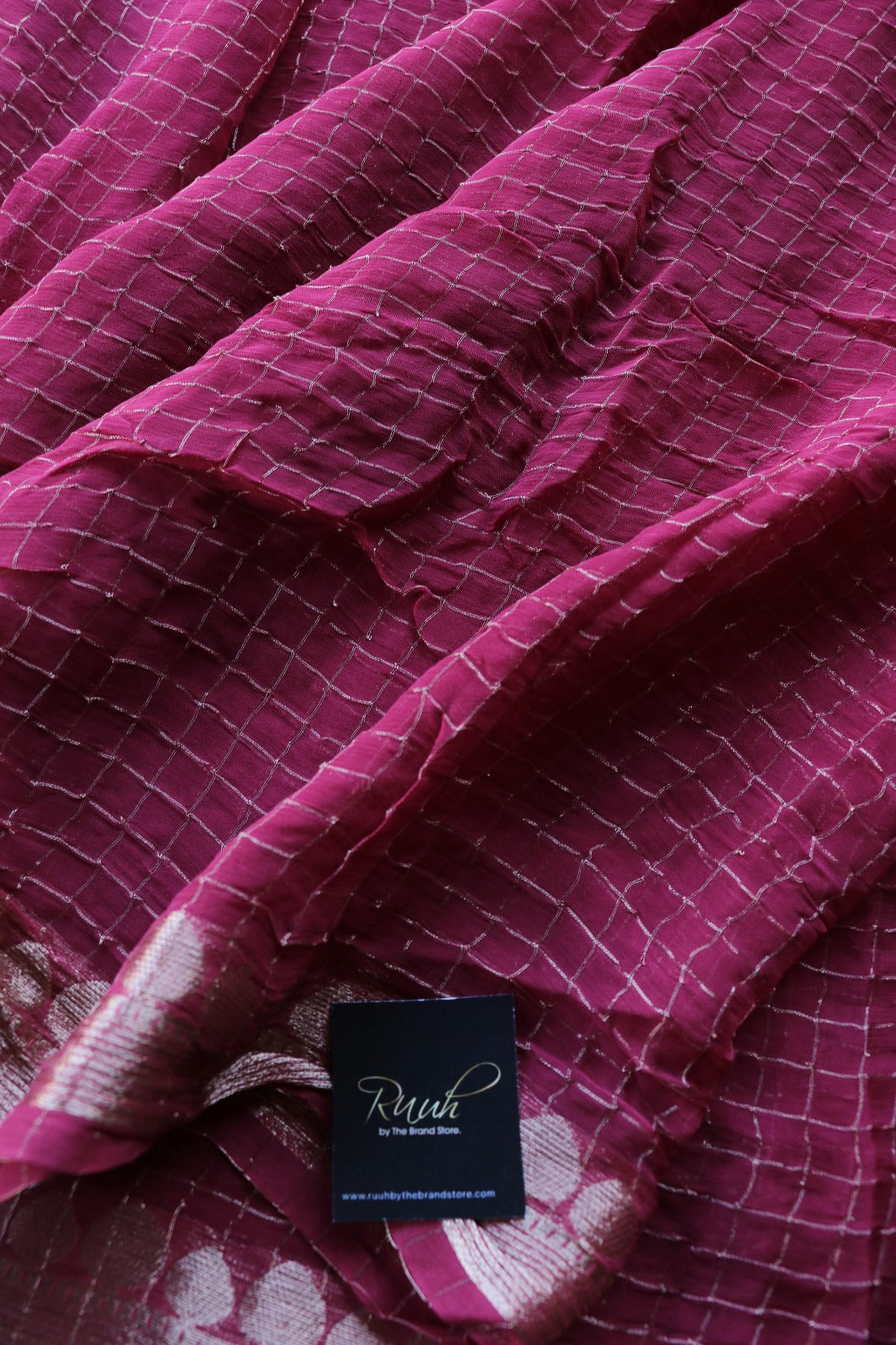 DEEP ROSE PINK CHECK SAREE- TBS26VC1
