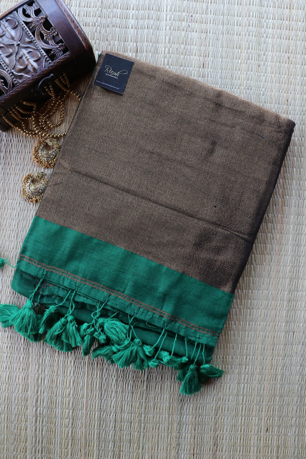 HANDLOOM COTTON SAREE - DARK GREEN TBS26PC