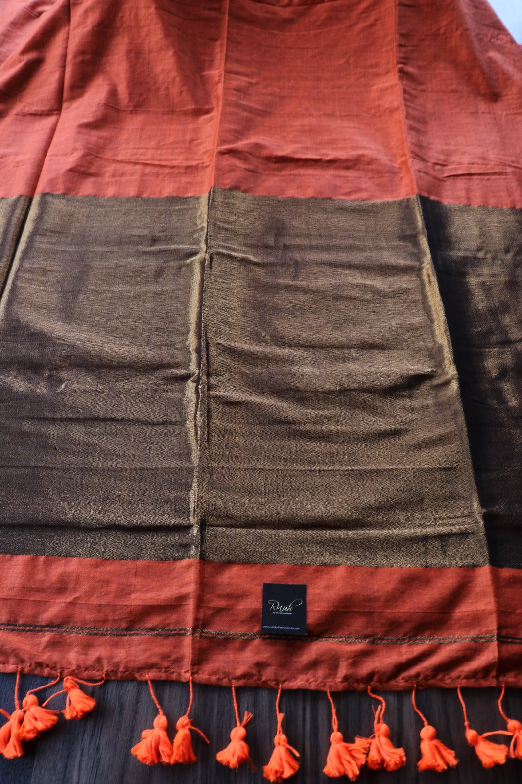 HANDLOOM COTTON SAREE - RUST ORANGE TBS26PC