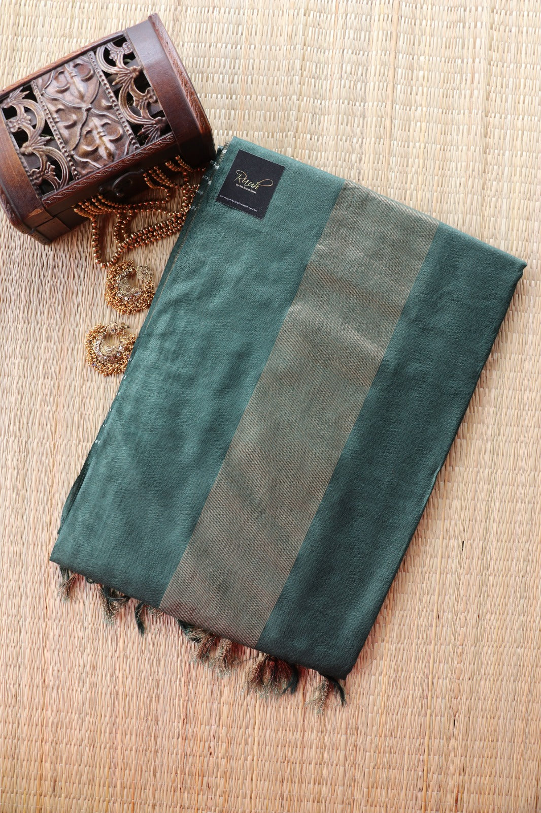 ART SILK SAREE IN STRIPE PATTERN - DARK GREEN