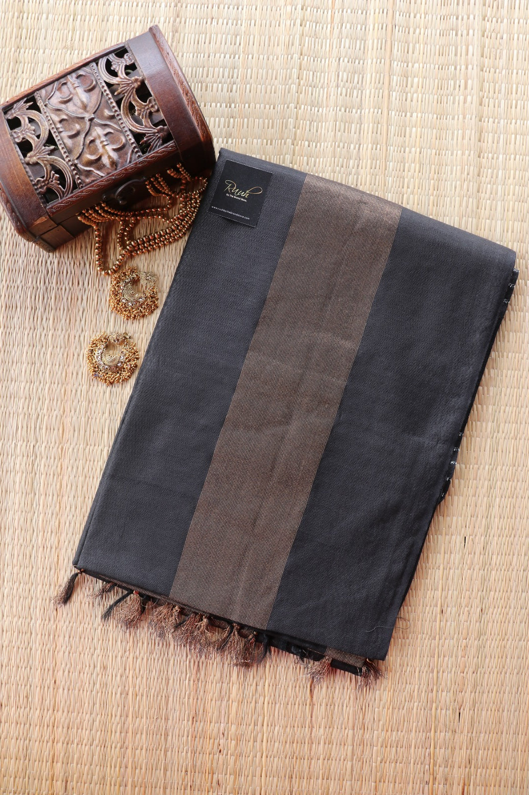 ART SILK SAREE IN STRIPE PATTERN - BLACK