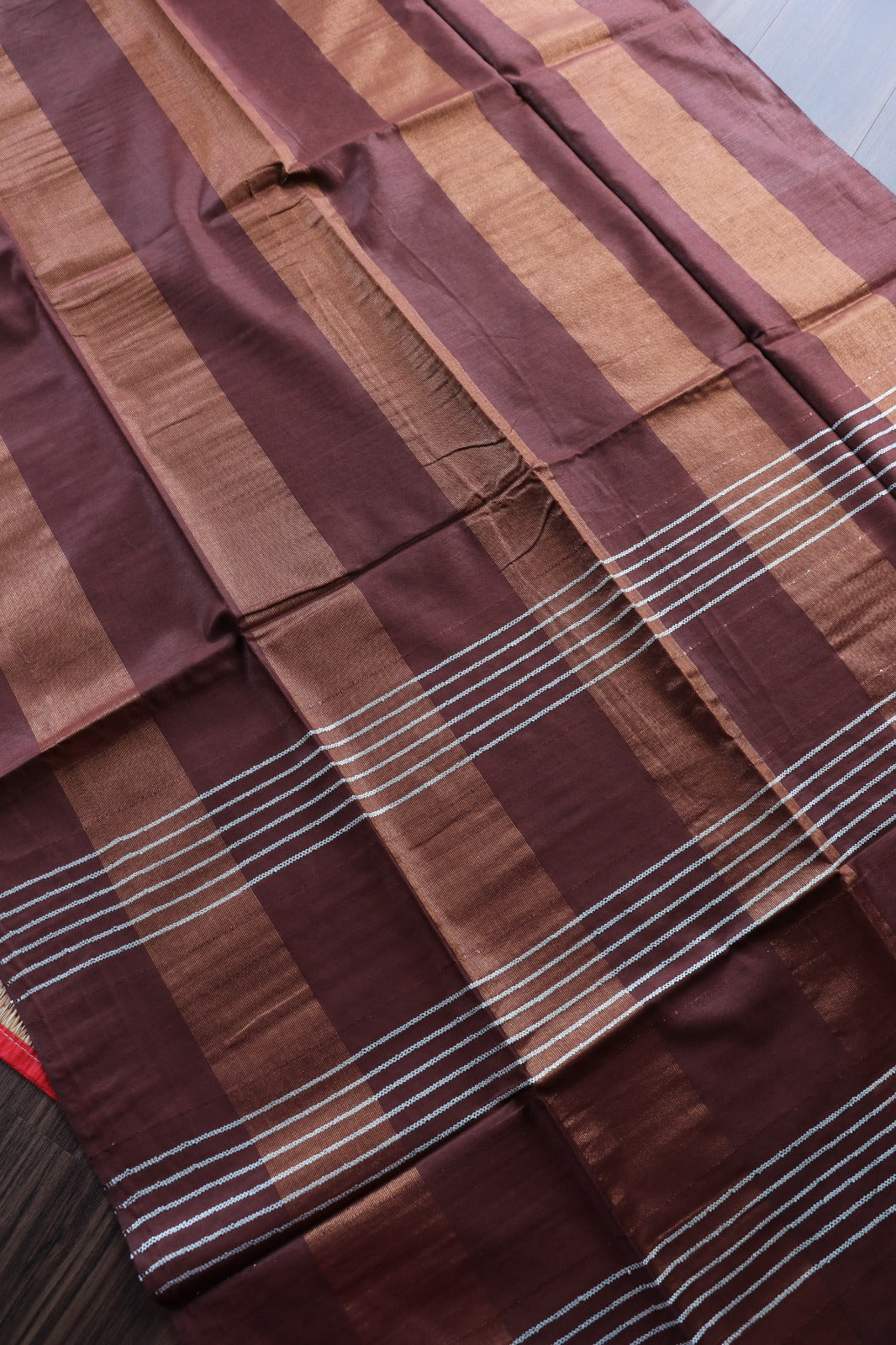 ART SILK SAREE IN STRIPE PATTERN - COFFEE BROWN