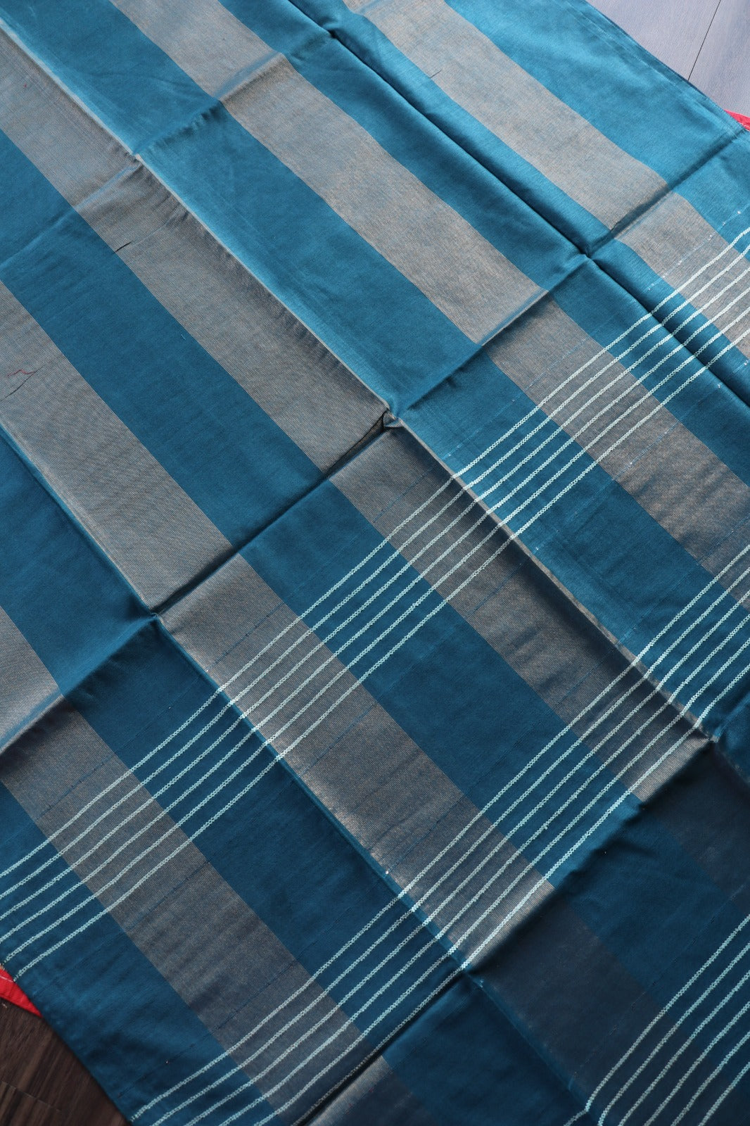 ART SILK SAREE IN STRIPE PATTERN - PEACOCK BLUE