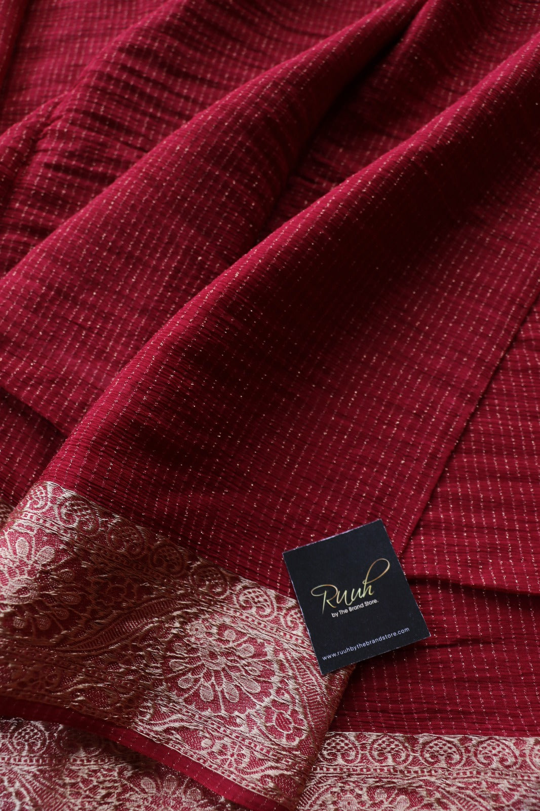 MAROON VISCOSE CHINNON WITH ZARI STRIPES