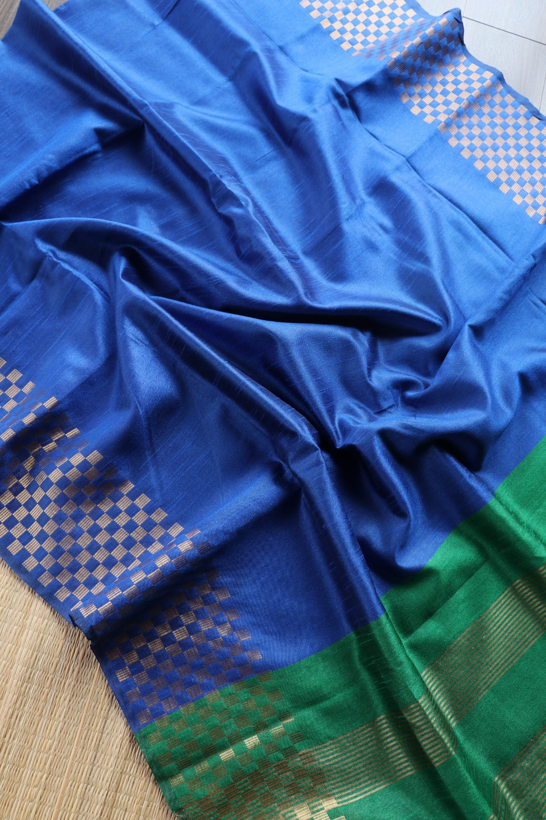 BLUE - GREEN SEMI SILK SAREE