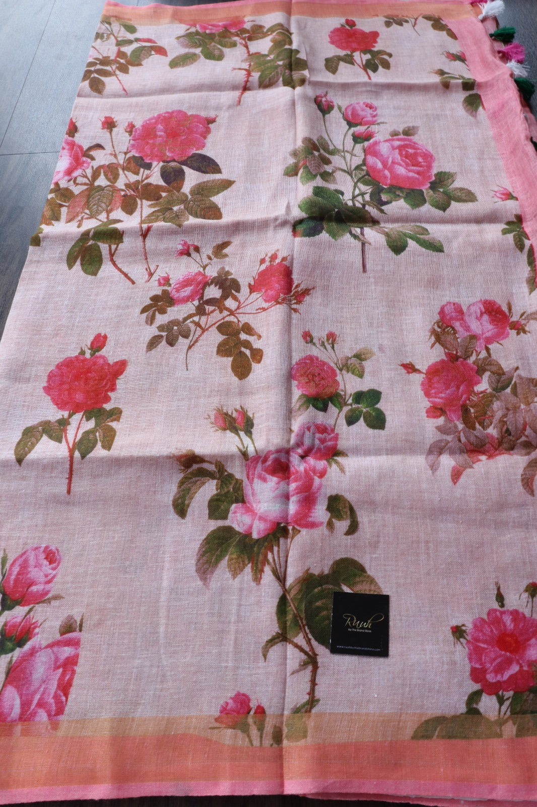 FLORAL PRINTED LINEN SAREE - SWASIKA