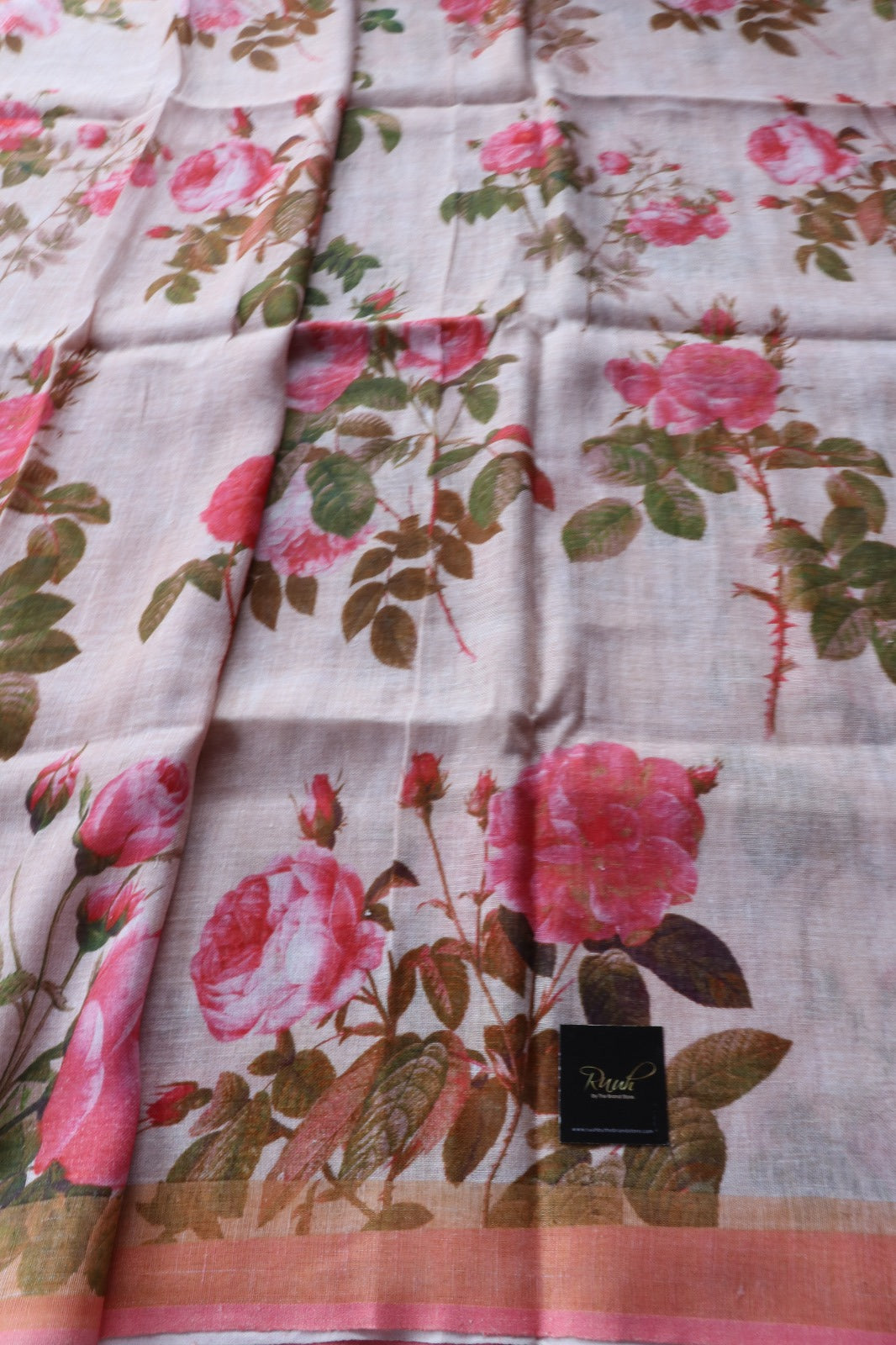 FLORAL PRINTED LINEN SAREE - SWASIKA