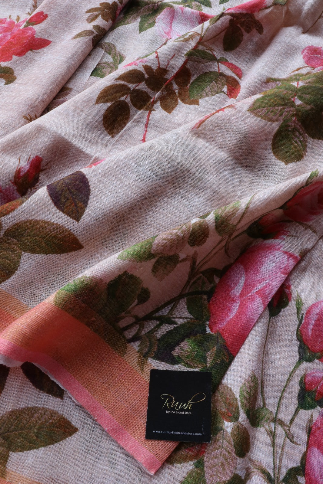 FLORAL PRINTED LINEN SAREE - SWASIKA