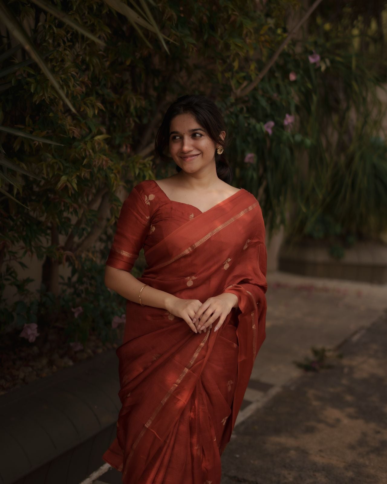RUST ORANGE VISCOSE KHADI SILK