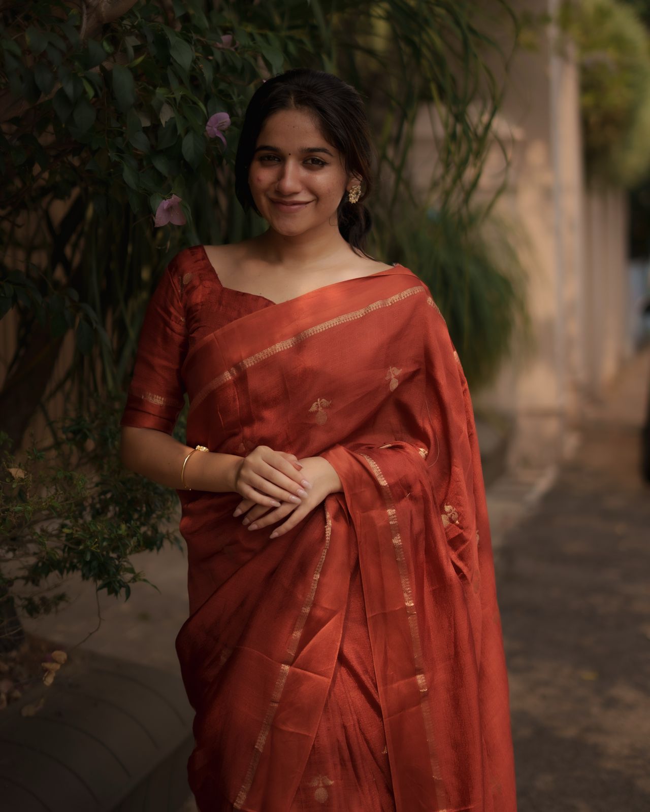 RUST ORANGE VISCOSE KHADI SILK