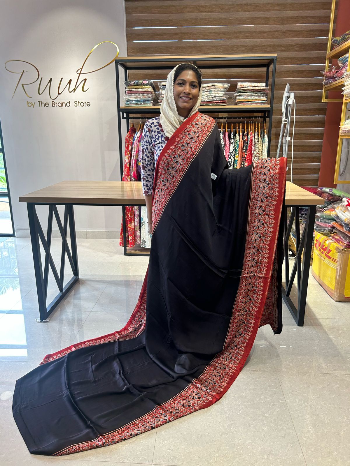 BLACK MODAL SILK WITH RED BORDER