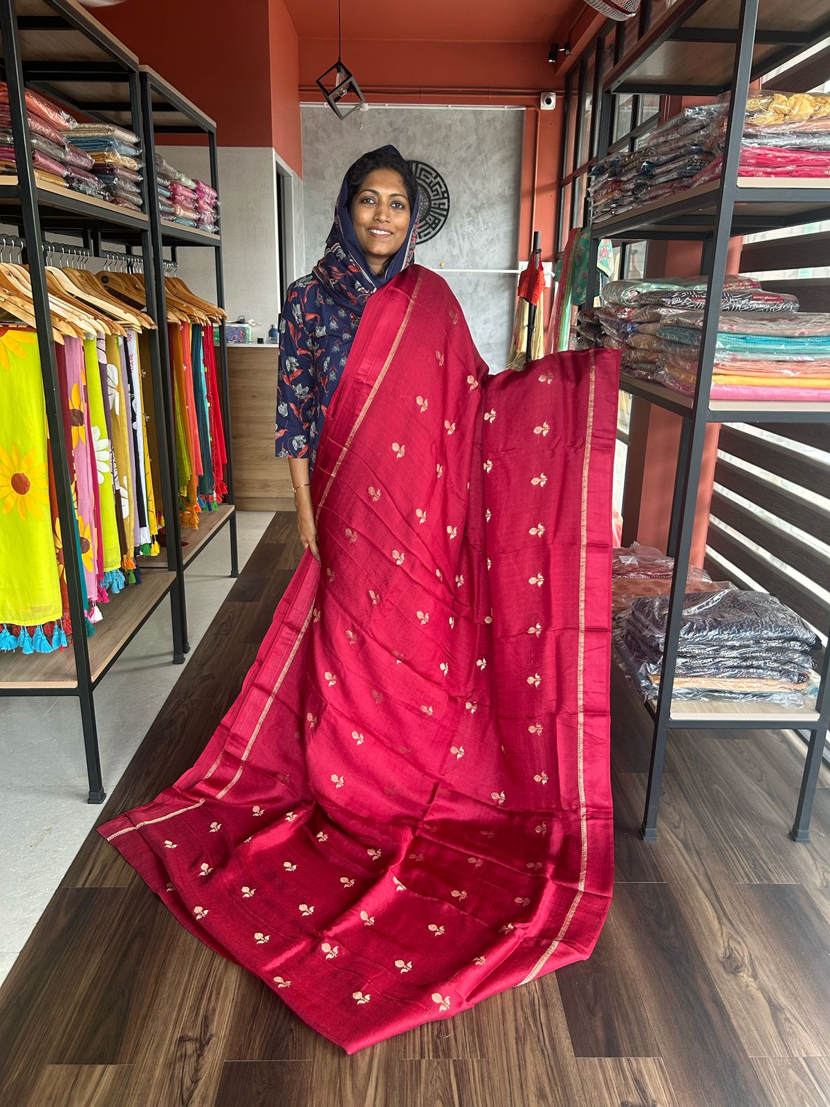 DEEP RED COLOUR VISCOSE KHADI SILK SAREE