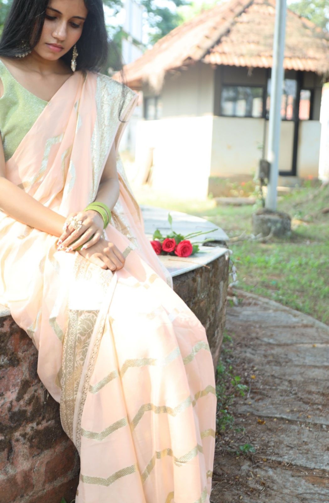 PEACH VISCOSE GEORGETTE SAREE