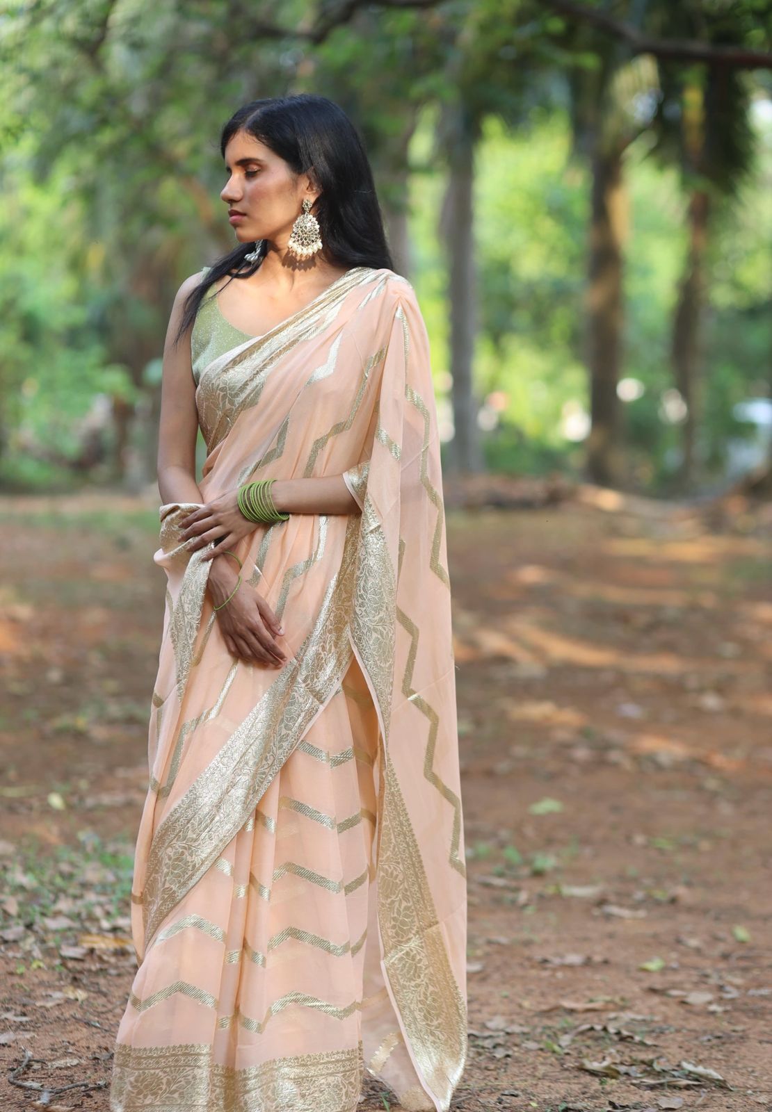 PEACH VISCOSE GEORGETTE SAREE