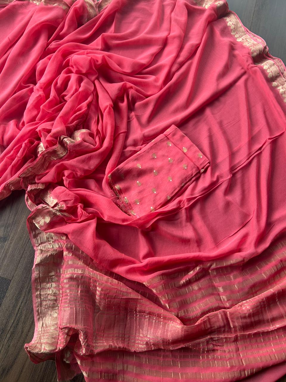 PASTEL PINK VISCOSE GEORGETTE SAREE