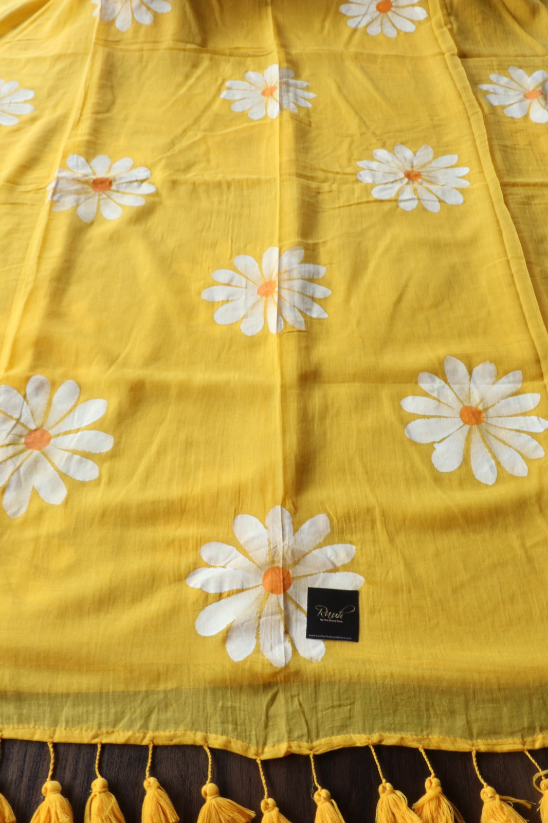 YELLOW DAISY HANDPAINTED MULMUL SAREE