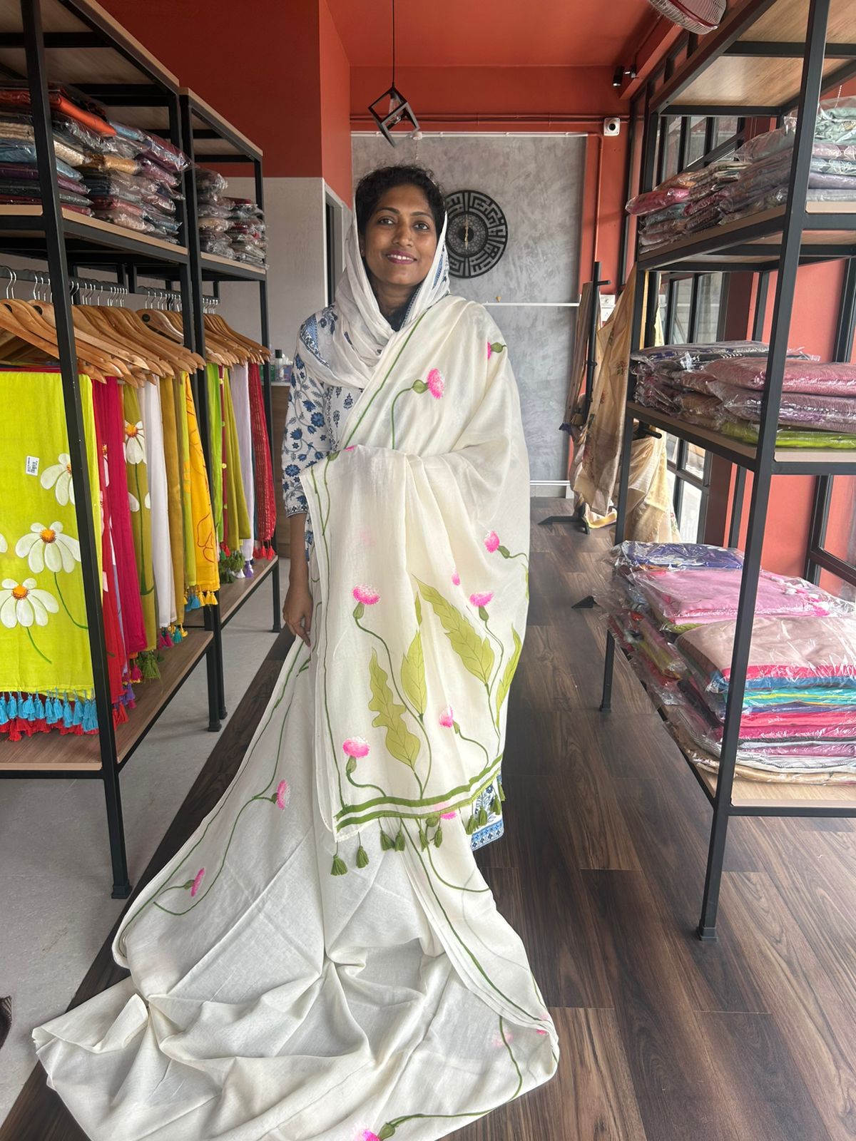 CARNATION HANDPAINTED MULMUL COTTON SAREE