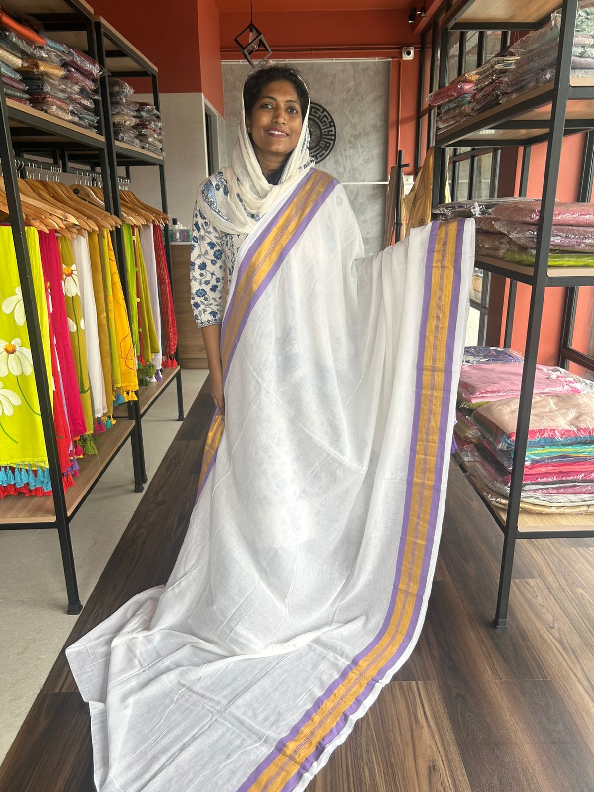 MULMUL ZARI & LAVENDER BORDER