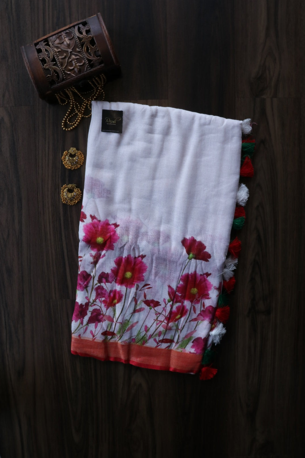 FLORAL PRINTED PURE LINEN SAREE