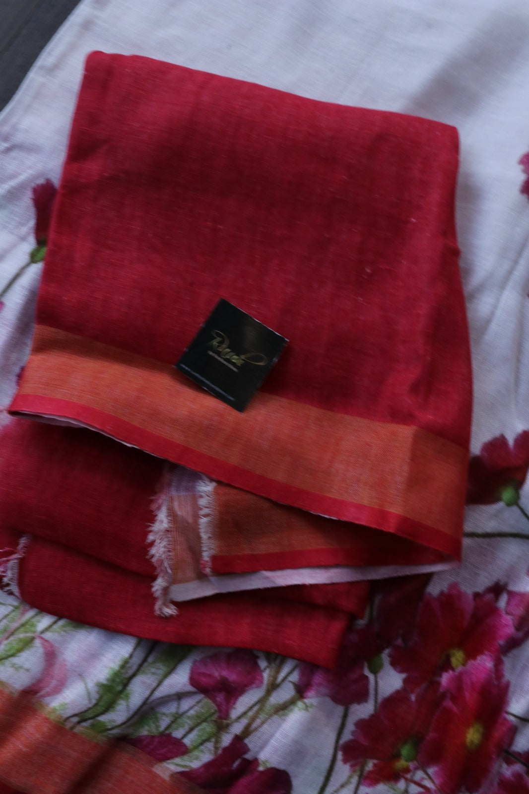 FLORAL PRINTED PURE LINEN SAREE