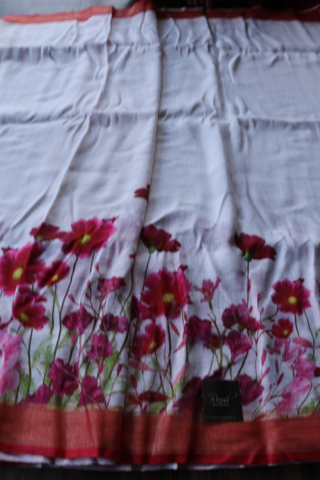 FLORAL PRINTED PURE LINEN SAREE