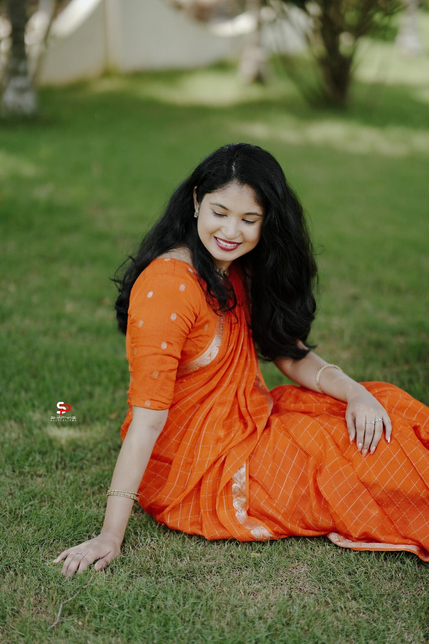 ORANGE VISCOSE CHINNON SAREE