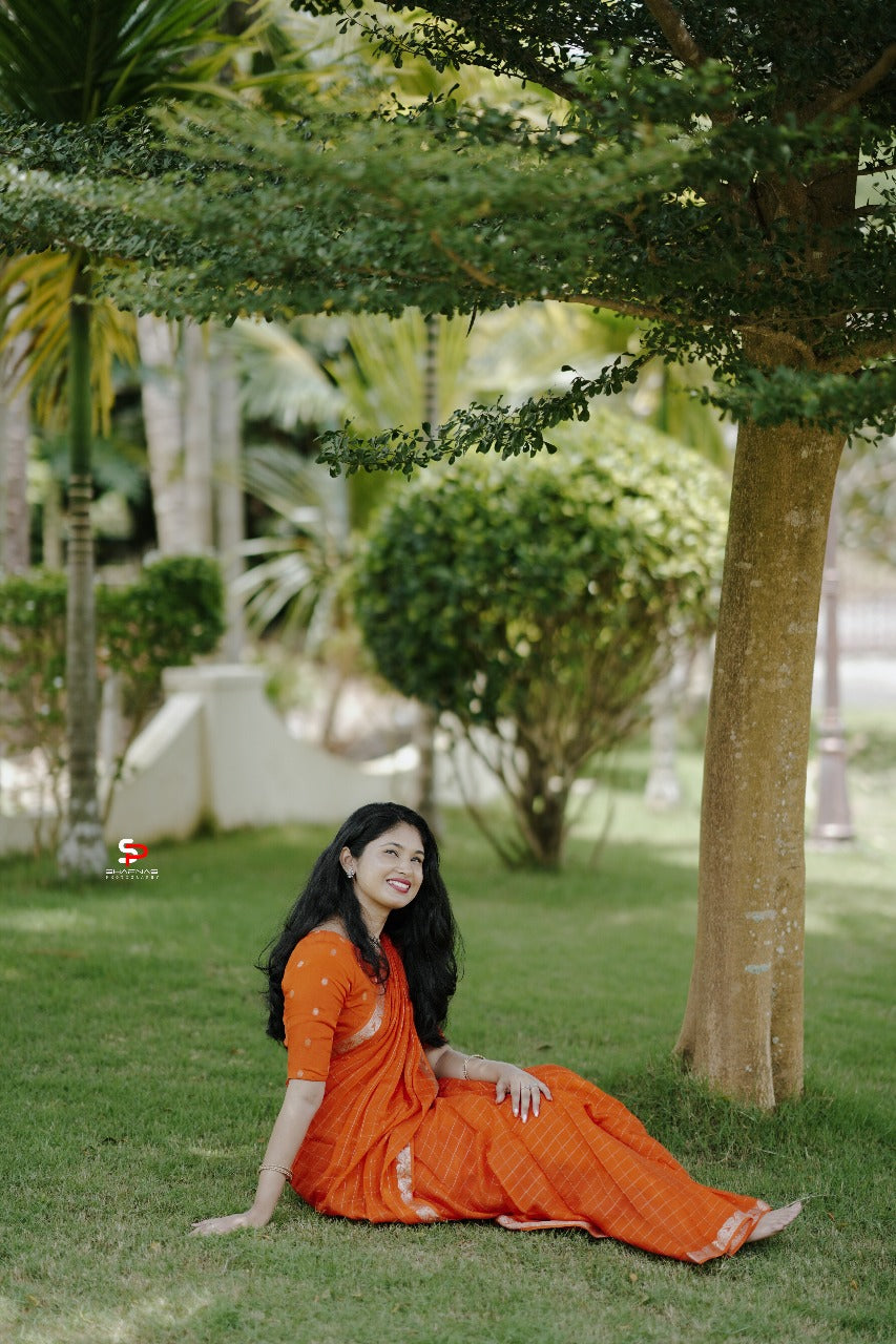 ORANGE VISCOSE CHINNON SAREE