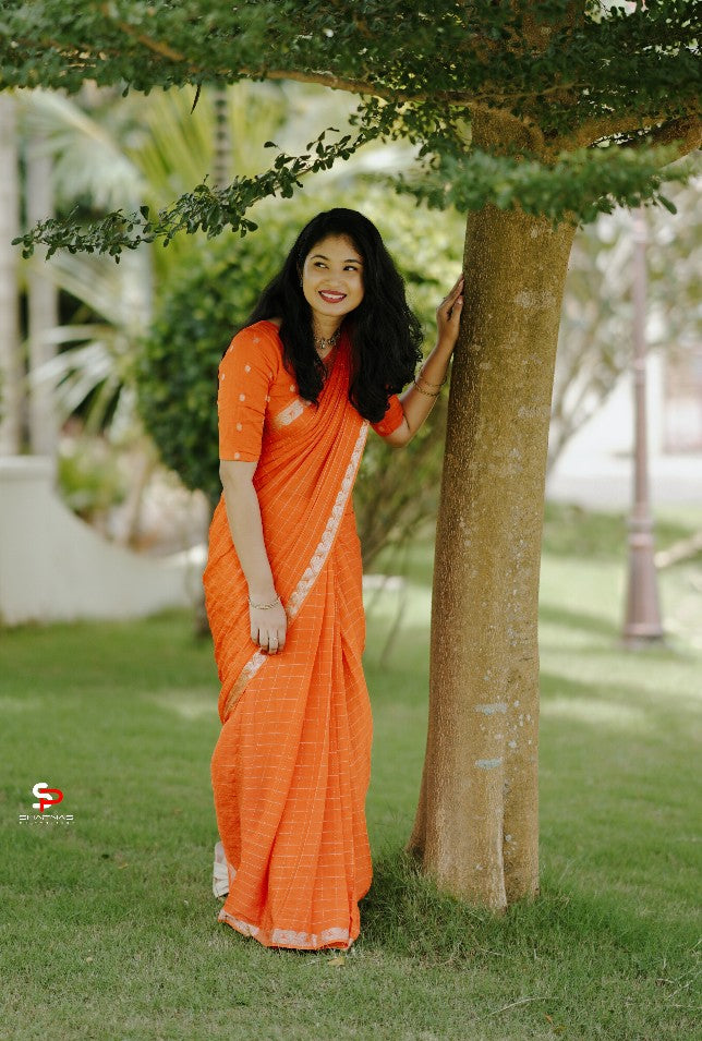 ORANGE VISCOSE CHINNON SAREE
