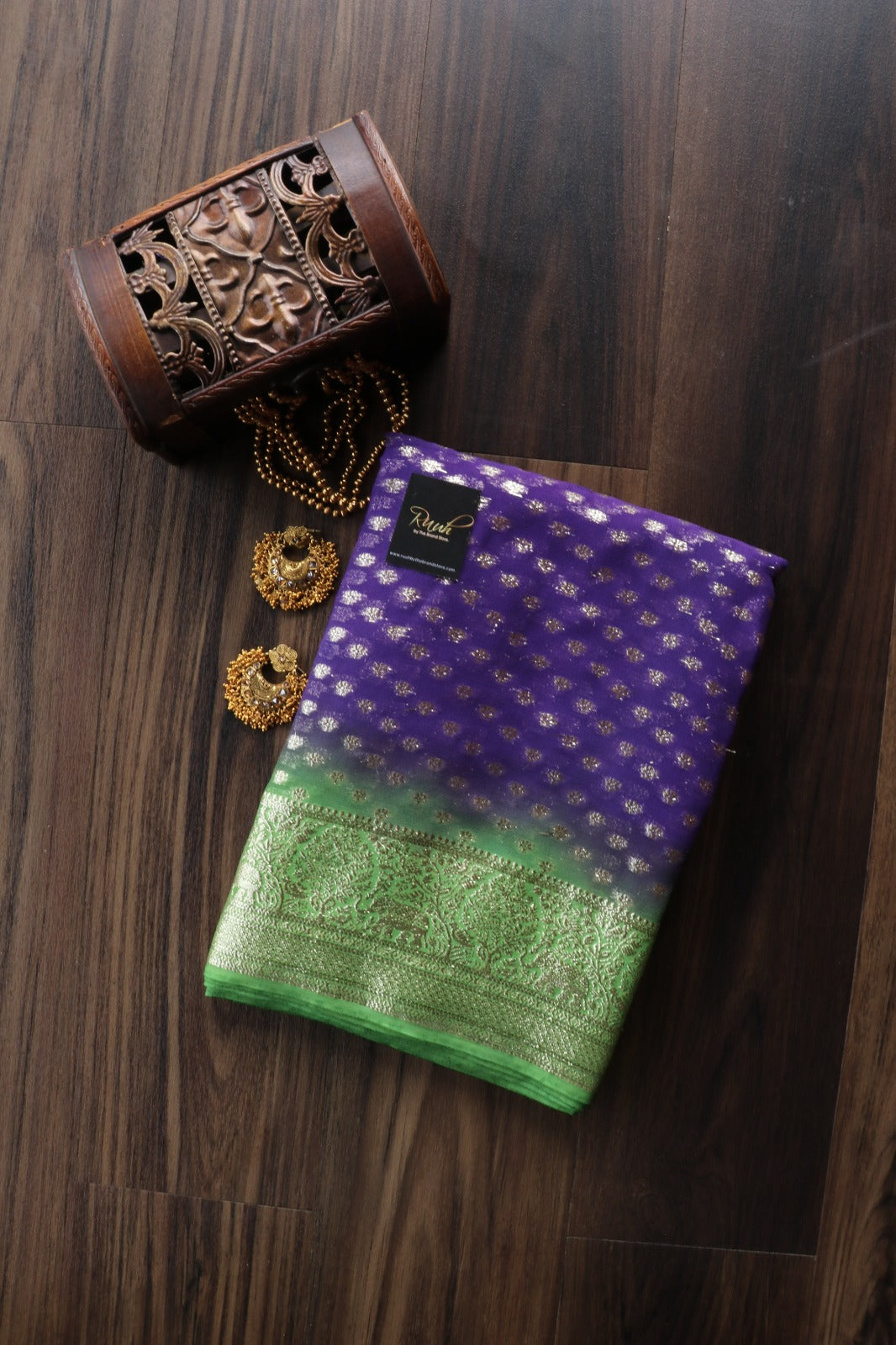 PURPLE GREEN VISCOSE GEORGETTE SAREE