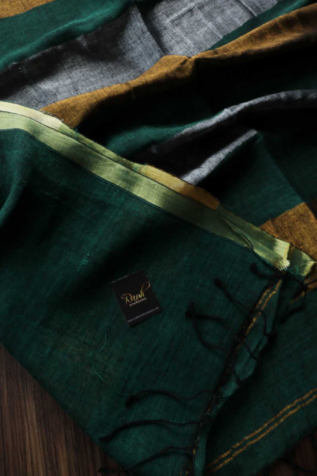 DARK GREEN LINEN SAREE