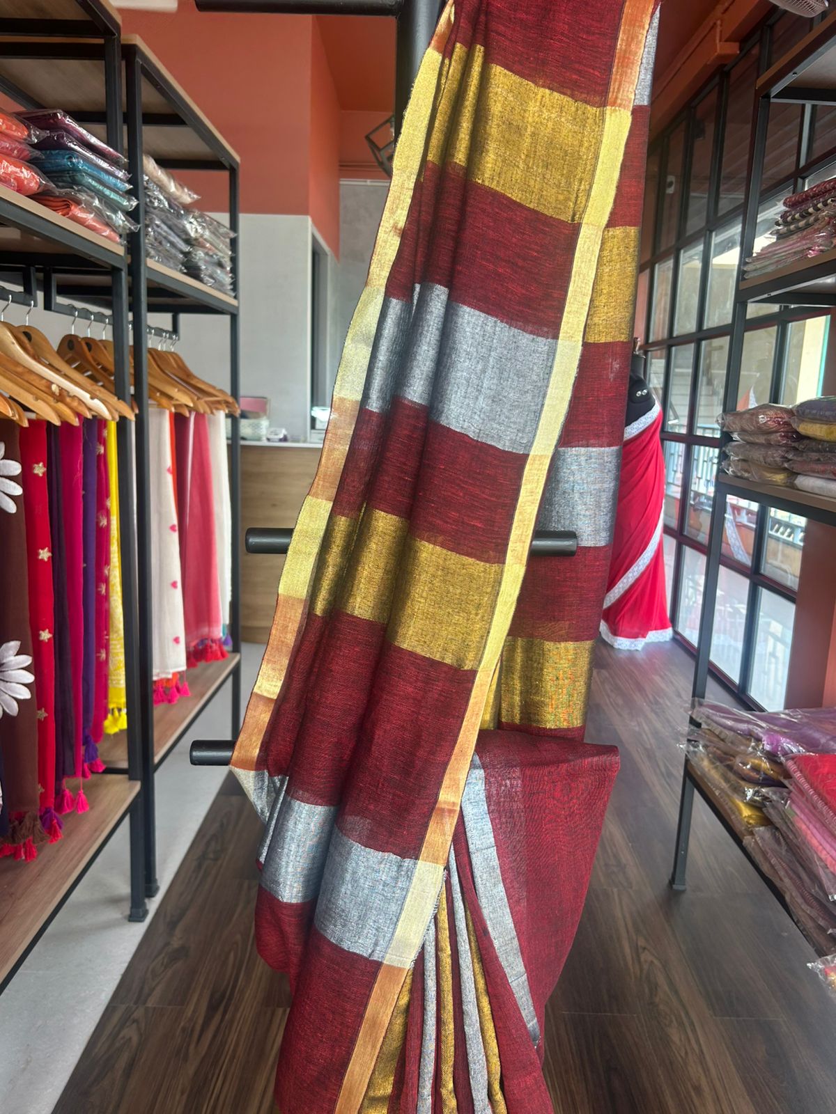 MAROON LINEN SAREE