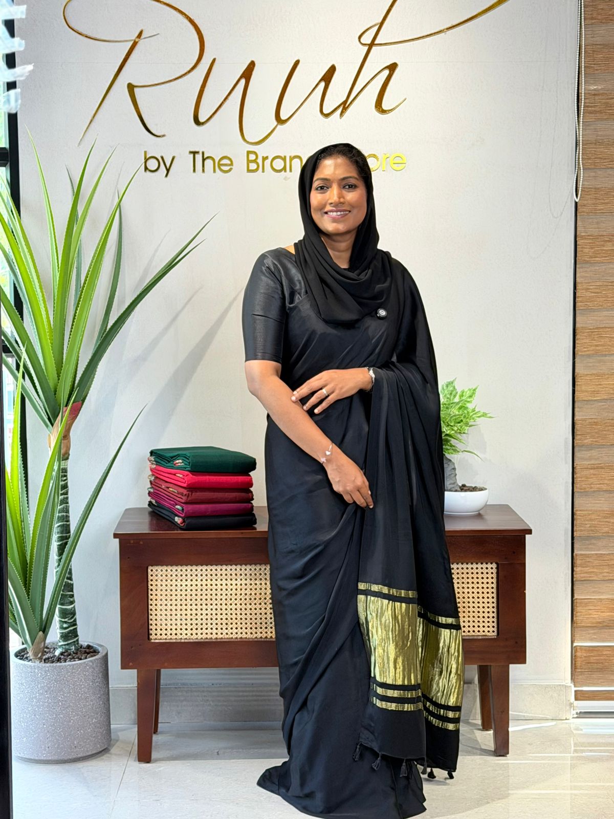 BLACK PLAIN MODAL SILK SAREE-TBS26MT