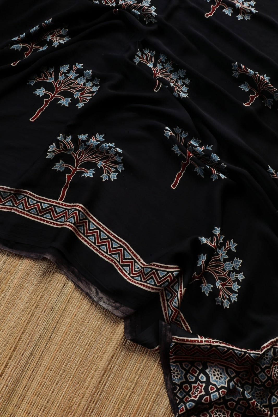 TREE DESIGN AJRAKH MODAL SILK SAREE - TBS26AM