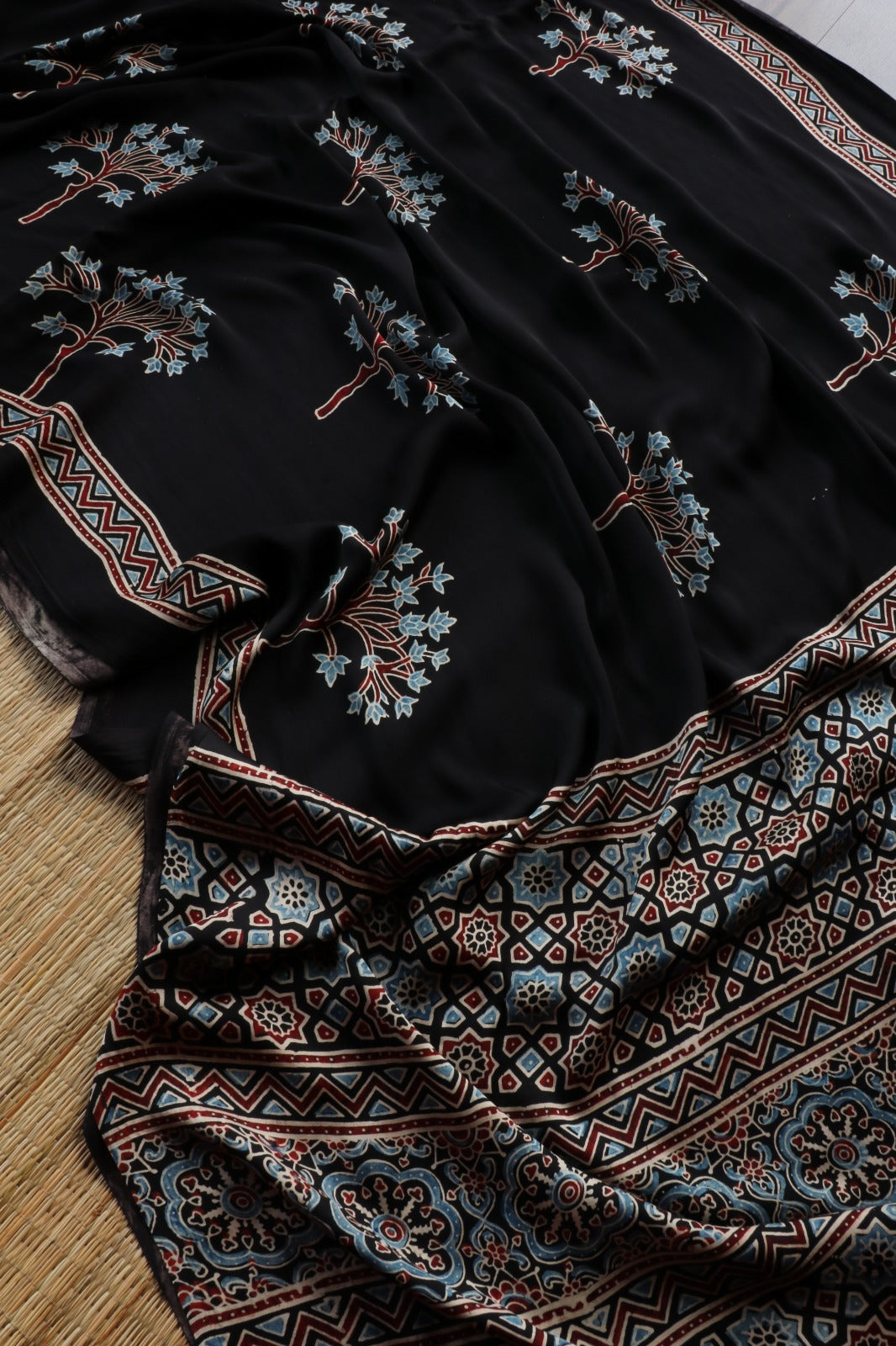 TREE DESIGN AJRAKH MODAL SILK SAREE - TBS26AM