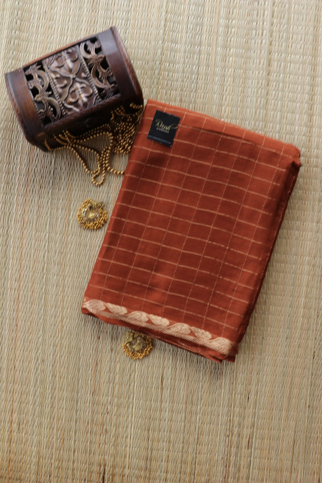 BROWN VISCOSE CHINNON SAREE- TBS26VC1- PREBOOK