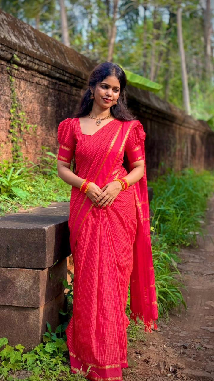 RED KALYANI COTTON SAREE - TBS26KC1