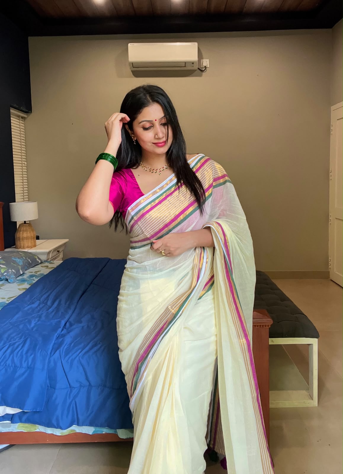 MUL COTTON SAREE WITH ZARI AND COLOUR BORDER- TBS26ZCB1