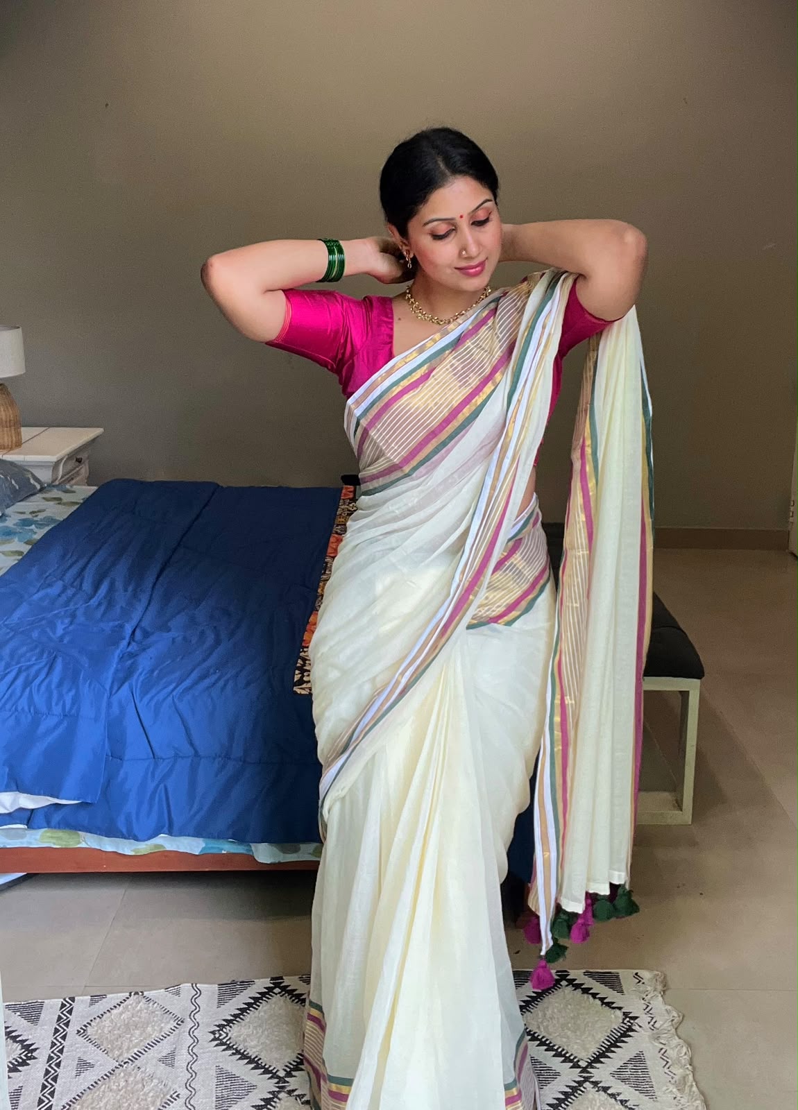 MUL COTTON SAREE WITH ZARI AND COLOUR BORDER- TBS26ZCB1