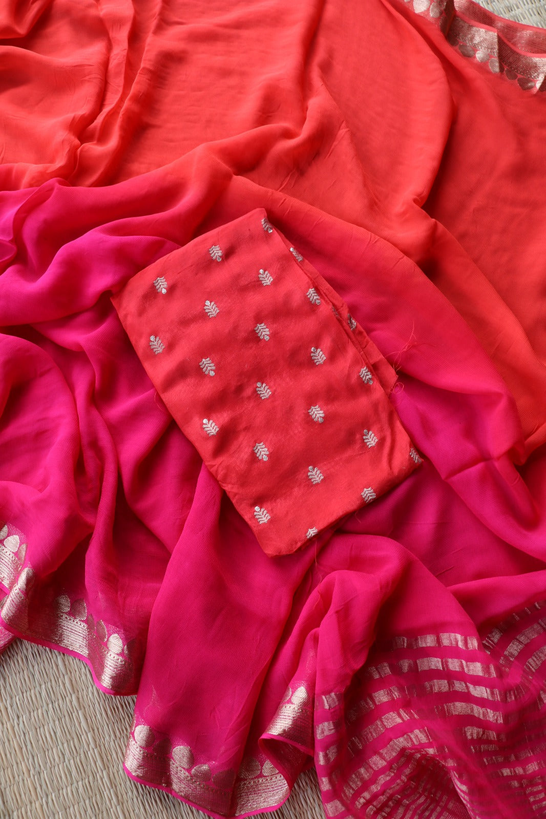 ORANGE PINK VISCOSE GEORGETTE SAREE - TBS26VDS- PREORDER