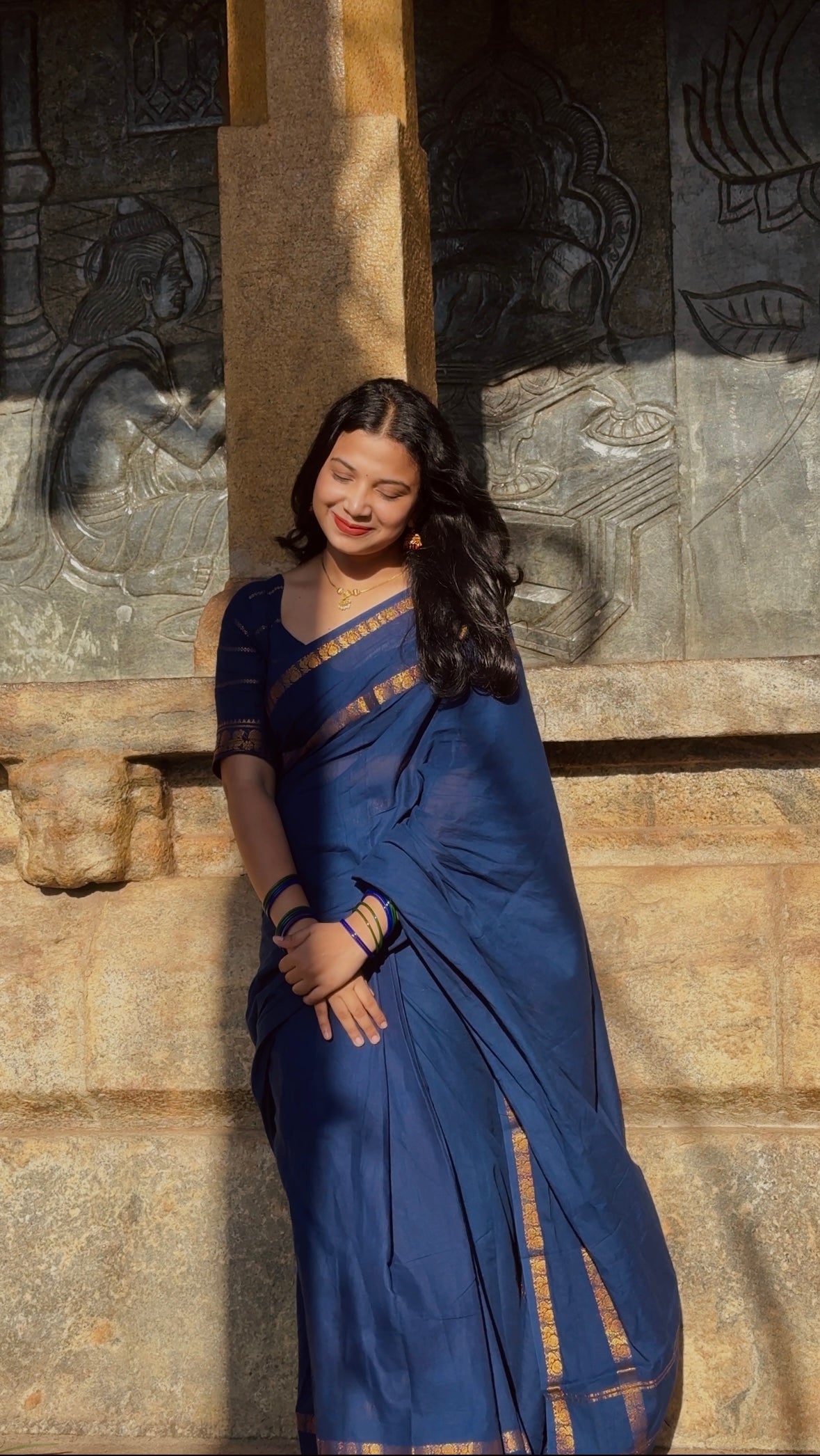 PLAIN SUNGUDI SAREE- DARK BLUE- TBS26MSS