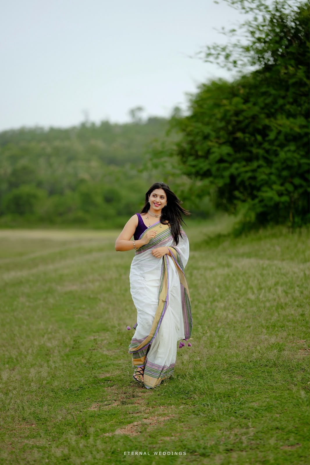 MULMUL SAREE WITH STRIPE & ZARI BORDER- TBS26ZPB