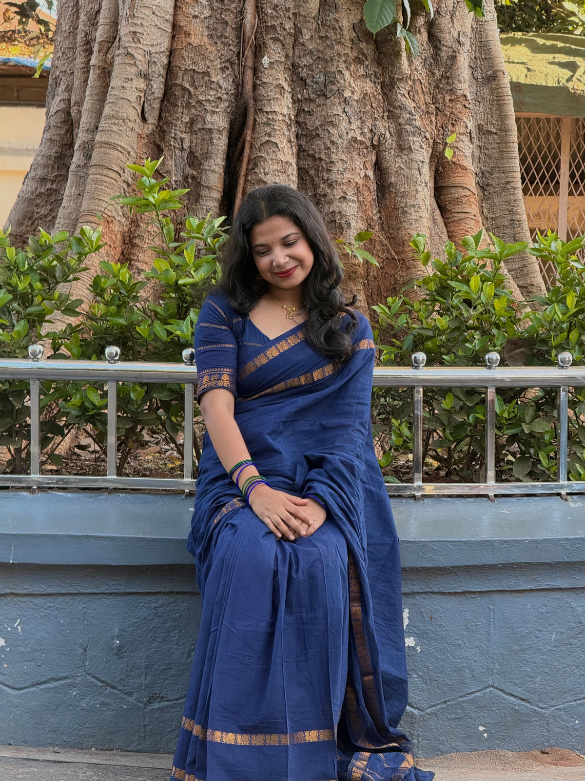 PLAIN SUNGUDI SAREE- DARK BLUE- TBS26MSS