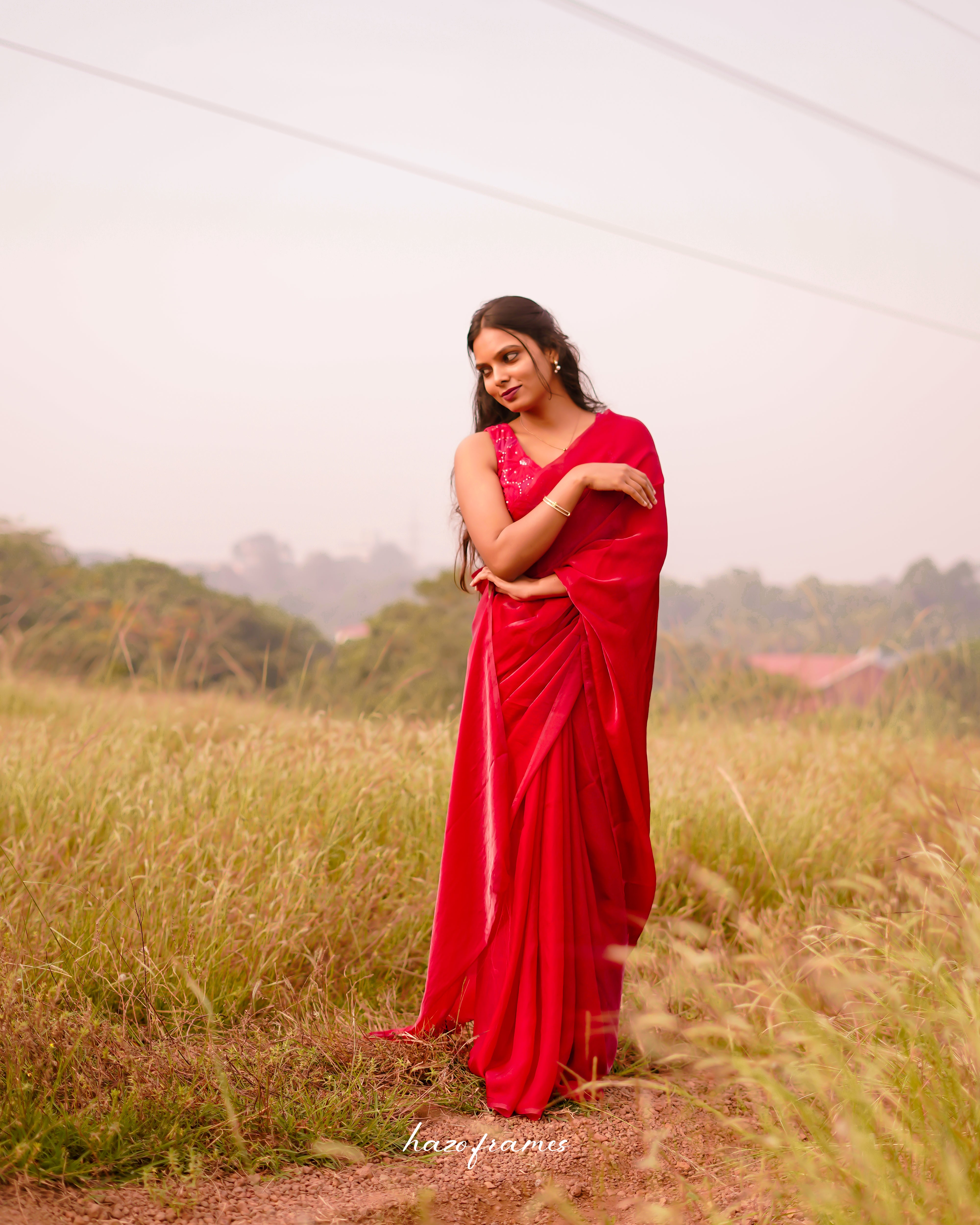 RED SATIN SAREE